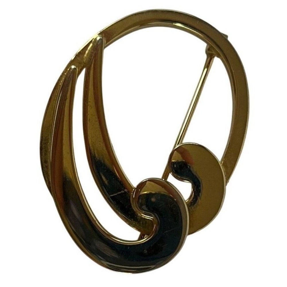Gold Tone Abstract Swirl Brooch Pin Jewelry Accessory Elegant Statement Piece